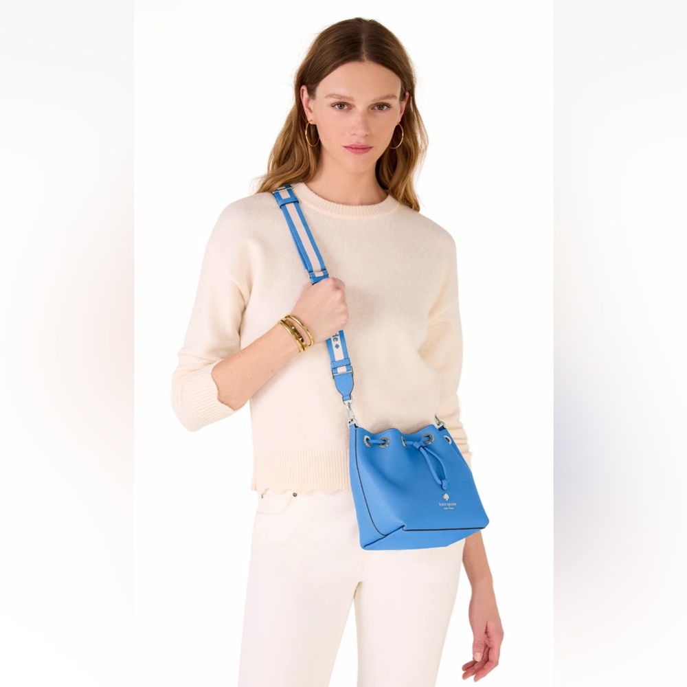New Kate Spade Emma Small Bucket Bag Pebble Leather Tide Pool - Picture 2 of 5